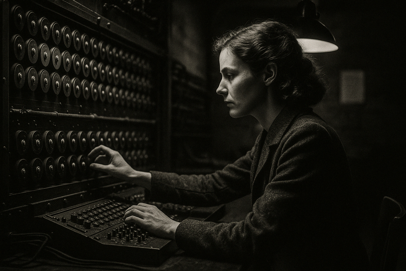 Joan Clarke managing bombes at Bletchley Park